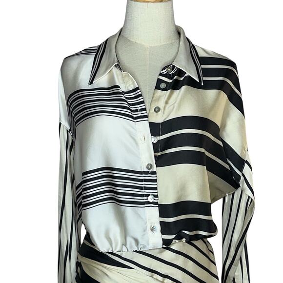 L'Academia Striped Kamile Asymmetrical Side Knot Satin Mini Dress Size Medium - Picture 4 of 12